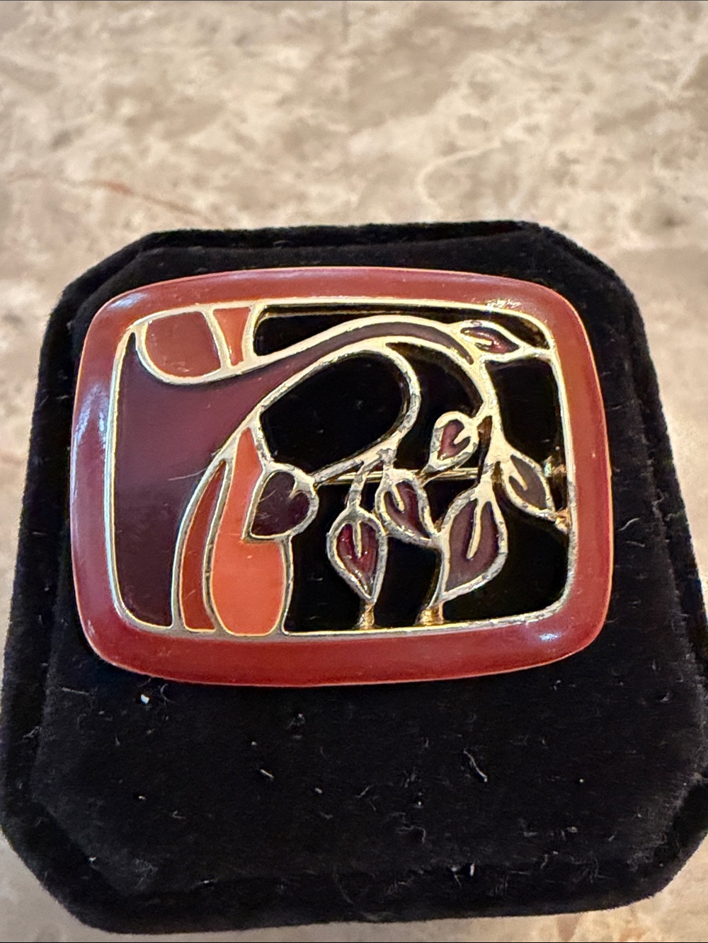 Red and Black Enamel Floral Brooch - Women Accessories